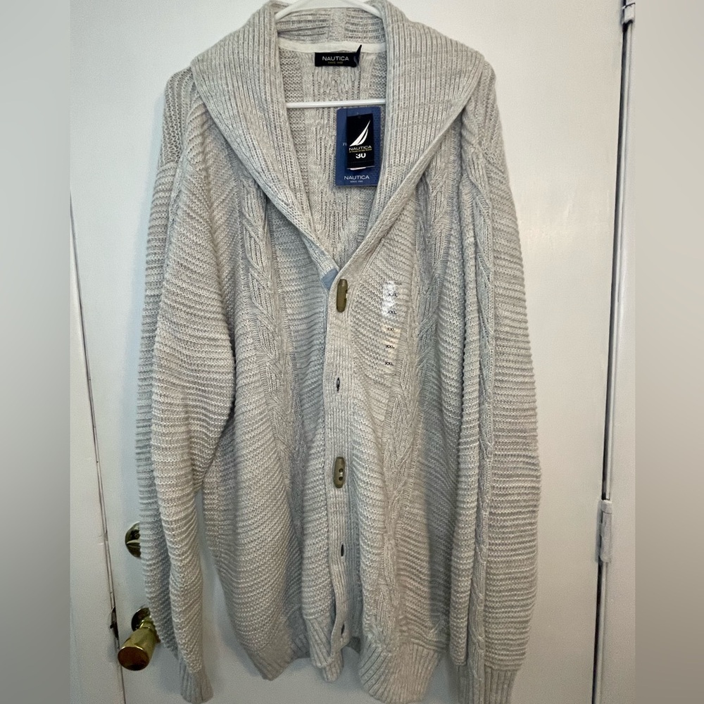 Nautica - Men’s Cable Knit Cardigan - Heather Grey - Men’s XXL